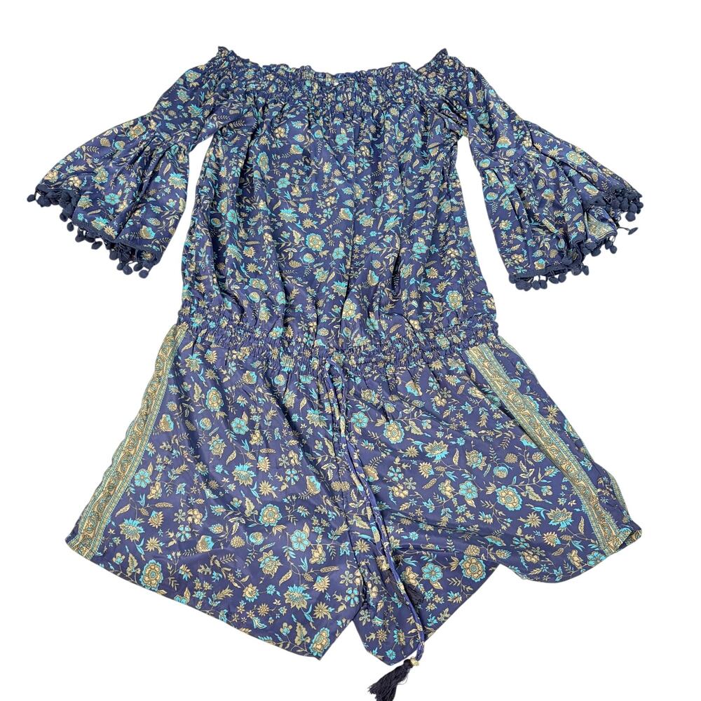 Raga Anthropologie floral silky short sleeve romper. Size L. boho, date night